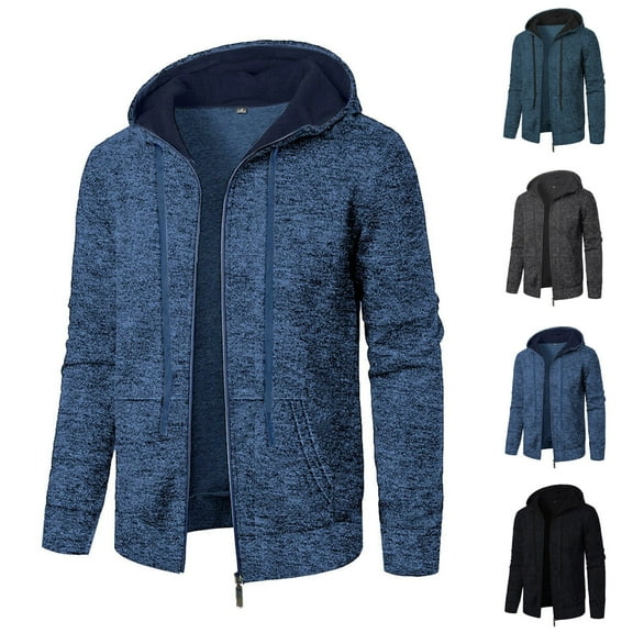 Men's Puffer Jacket Men's Hooded Solid Color Long Sleeve Full Zipper Cardigan Winter Windproof Warm Jacket with Pockets