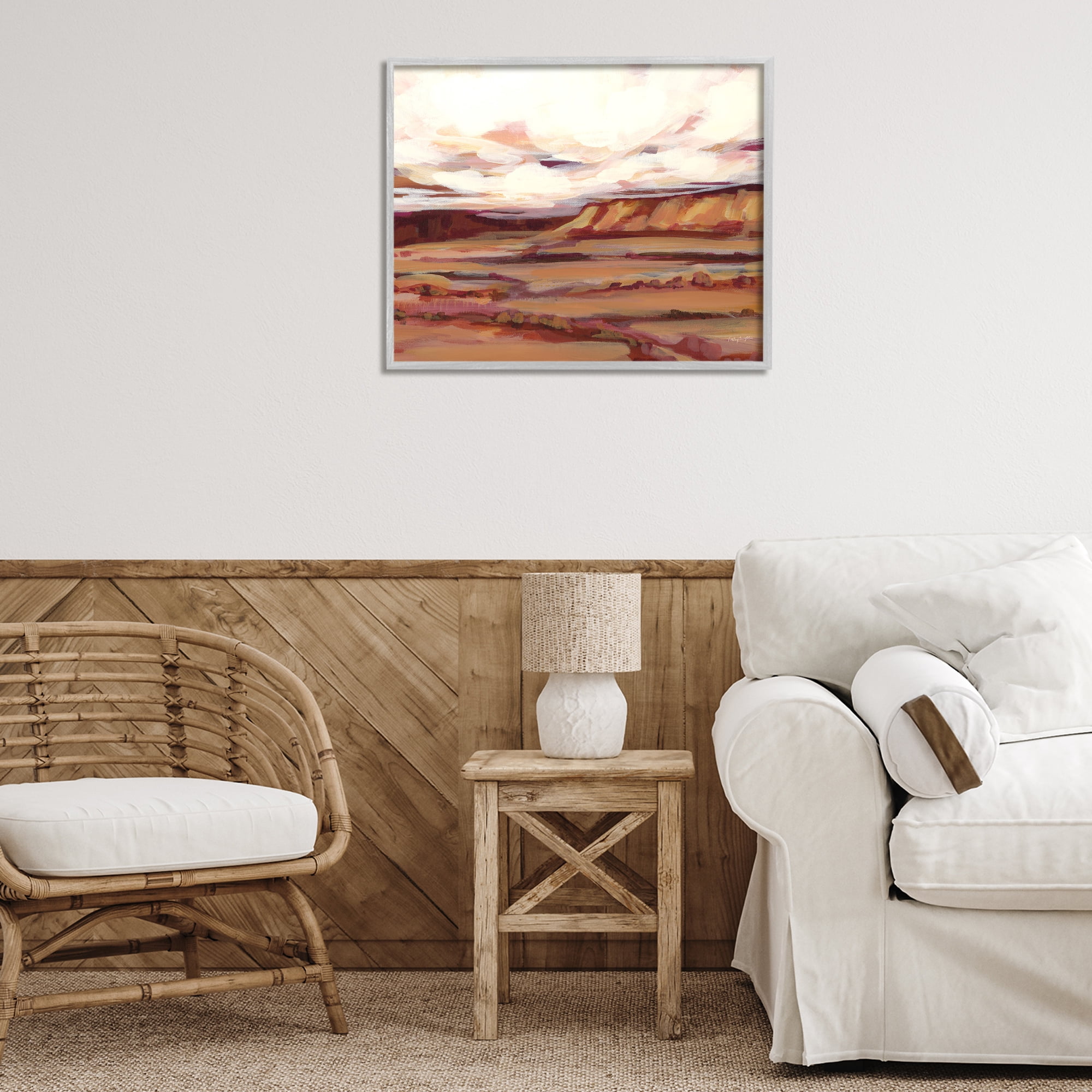 Stupell Industries Mauve Mesa Landscape Landscape Painting Gray Framed Art Print Wall Art, 30 x 24