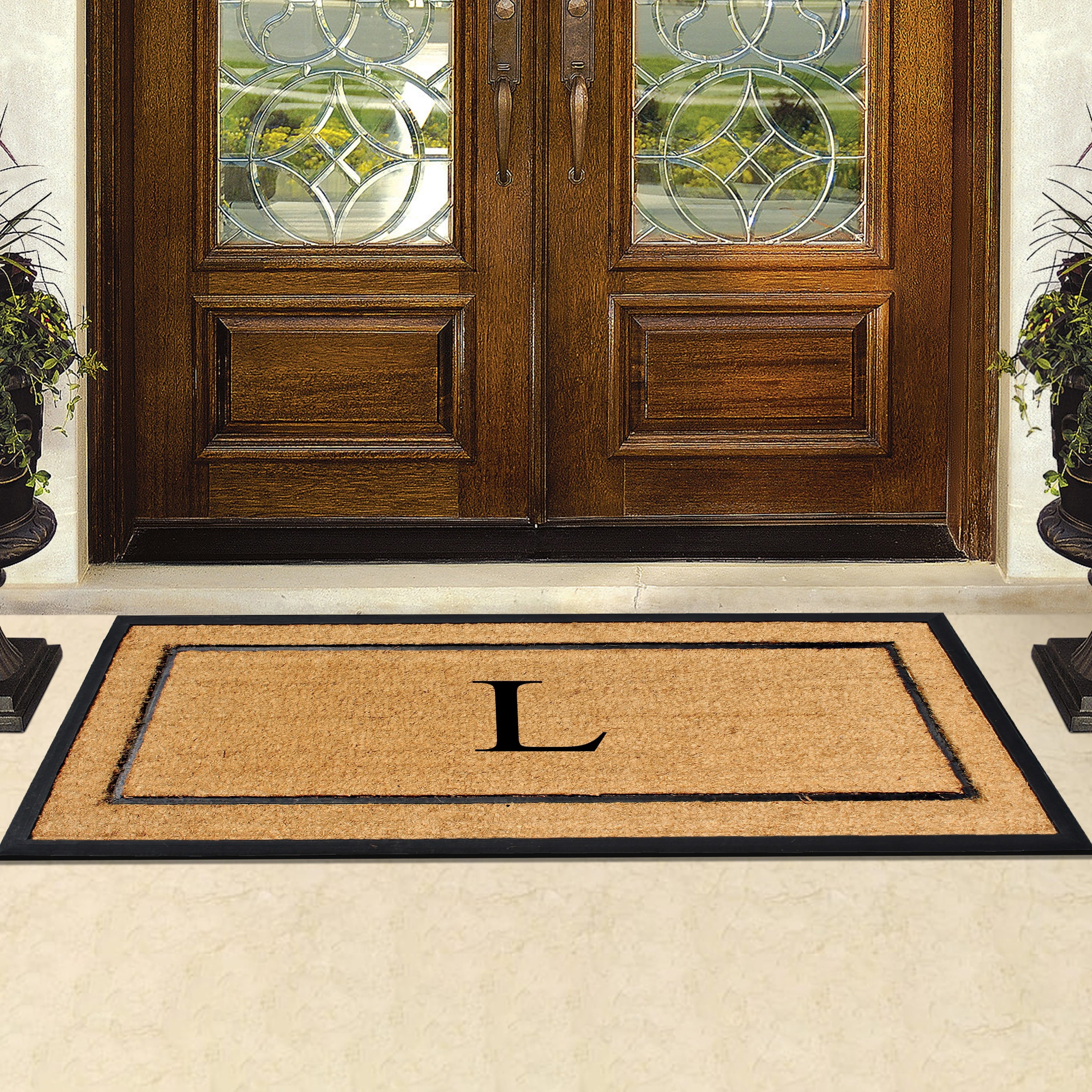 A1HC Natural Coir Monogrammed Doormat, Heavy-Duty Thin Profile Front Door Mat - 30"x60"