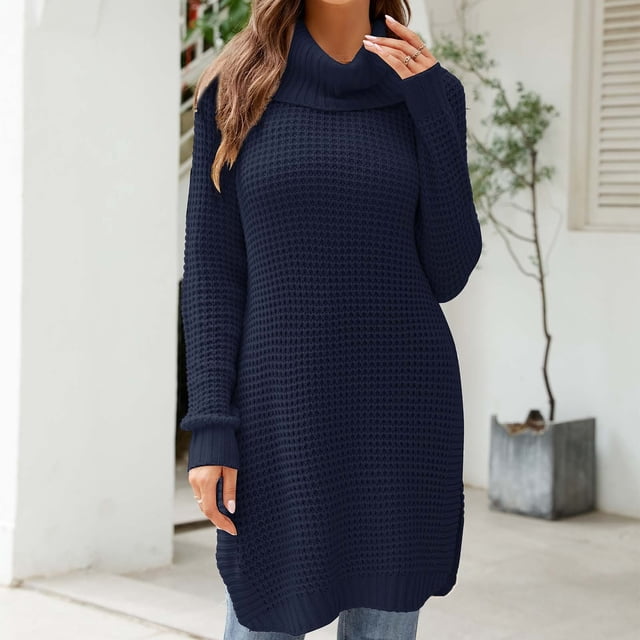 Fankiway Robes à Manches Longues en Liquidation Robes d'Hiver pour Femmes Col Rond Tricoté Col Roulé Robe Midi Robes pour Femmes Grande Taille en Liquidation