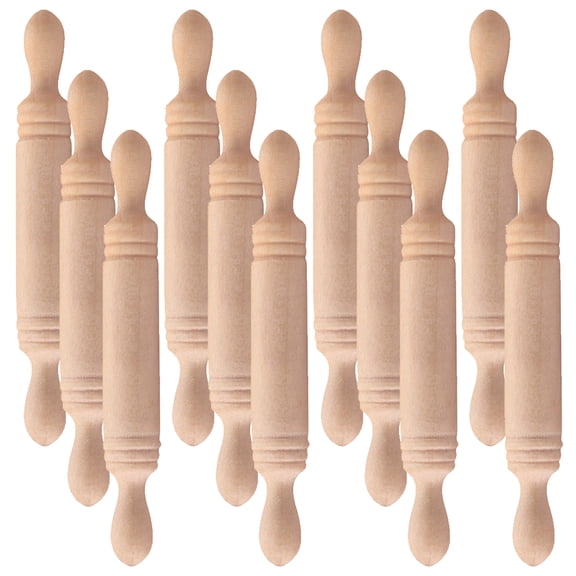 WEUVEB 11-Piece Mini Wooden Rolling Pin Set for Crafts and Dollhouse Accessories, Khaki, 5 x 0.7 x 0.7 inches