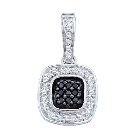 14K White Gold 0.26ct Shiny Pave Black Diamond Cushion Fashion Pendant