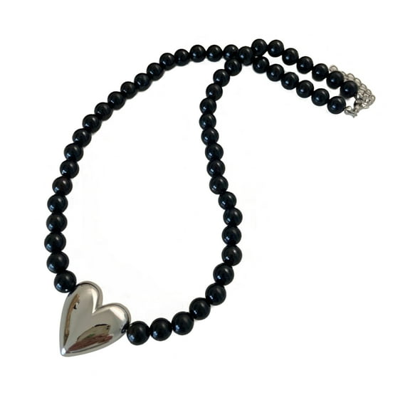Necvior Black Beaded Necklace Heart Pendant Choker Chain Necklace Beads Choker for Party