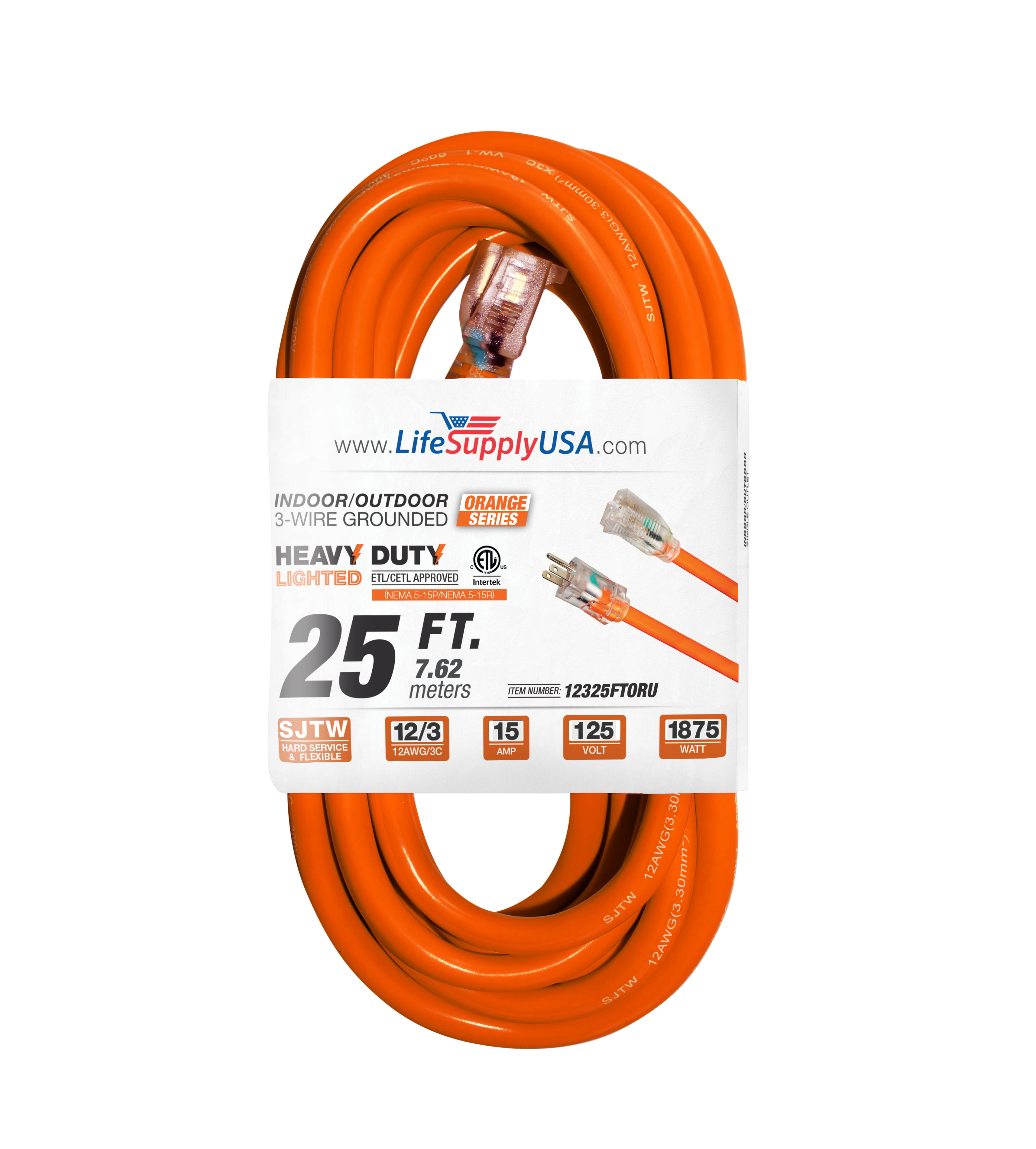 2-Pack 15 Ft 14 Gauge Extension Cord Heavy Duty Grounded Lit End UL 14/3 