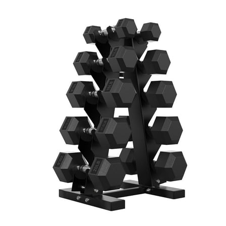 HANDBODE 135 lb Dumbbell Set Rubber Encased Hex Dumbbell Free Weights Dumbbells Set Home Weight Set with Rack 5 * 2/10 * 2/15 * 2/17.5 * 2/20 * 2
