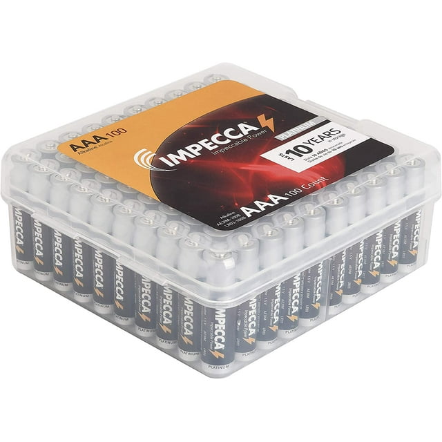 Piles AAA Impecca, Piles Alcalines Tout Usage (Lot de 100) Piles AAA Haute Performance Durée de Conservation Longue Durée et Résistantes aux Fuites Lot de 100 LR3 - Série Platinum (Étui Inclus!)