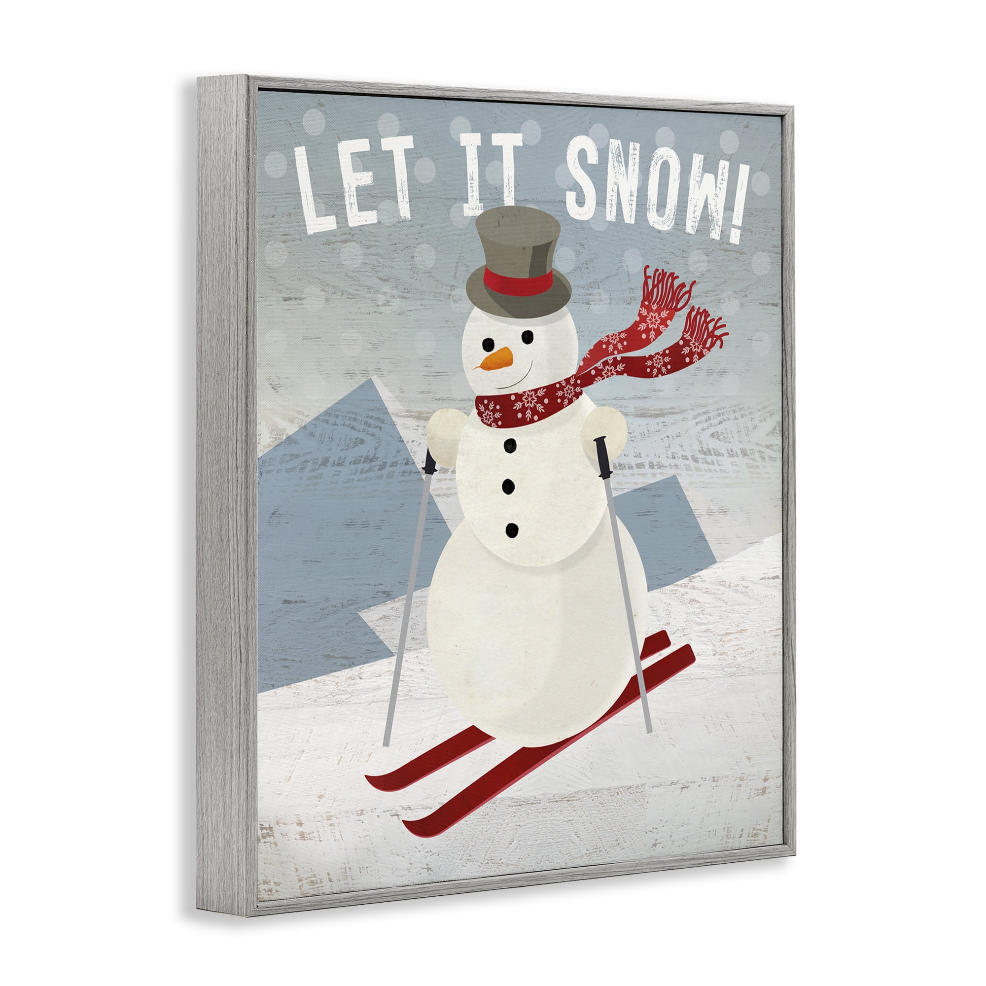 Stupell Industries Skiing Snowman on Slopes Holiday Painting Gray Framed Art Prints Wall Art, 11 x 14