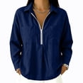 thumbnail image 7 of Womens Textured Golf Shirts Long Sleeve Half Zip Collared V Neck Loose Fit Sweatshirt Pullover with Chest Pockets for Business Casual Work Office, Blue, L, 7 of 7