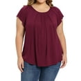 thumbnail image 5 of GRACE & GRANDEUR Women's Plus Size Summer Blouse Pleated Curved Hem Ruffle Sleeve Round Neck Dressy Loose Tops 1X Purple, 5 of 7