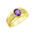 thumbnail image 4 of RYLOS Men's Rings Yellow Gold Plated Silver Rings Classic Designer Style 8X6MM Oval Gemstone & Diamond Ring Amethyst Birthstone Rings For Men Size 8, 4 of 8