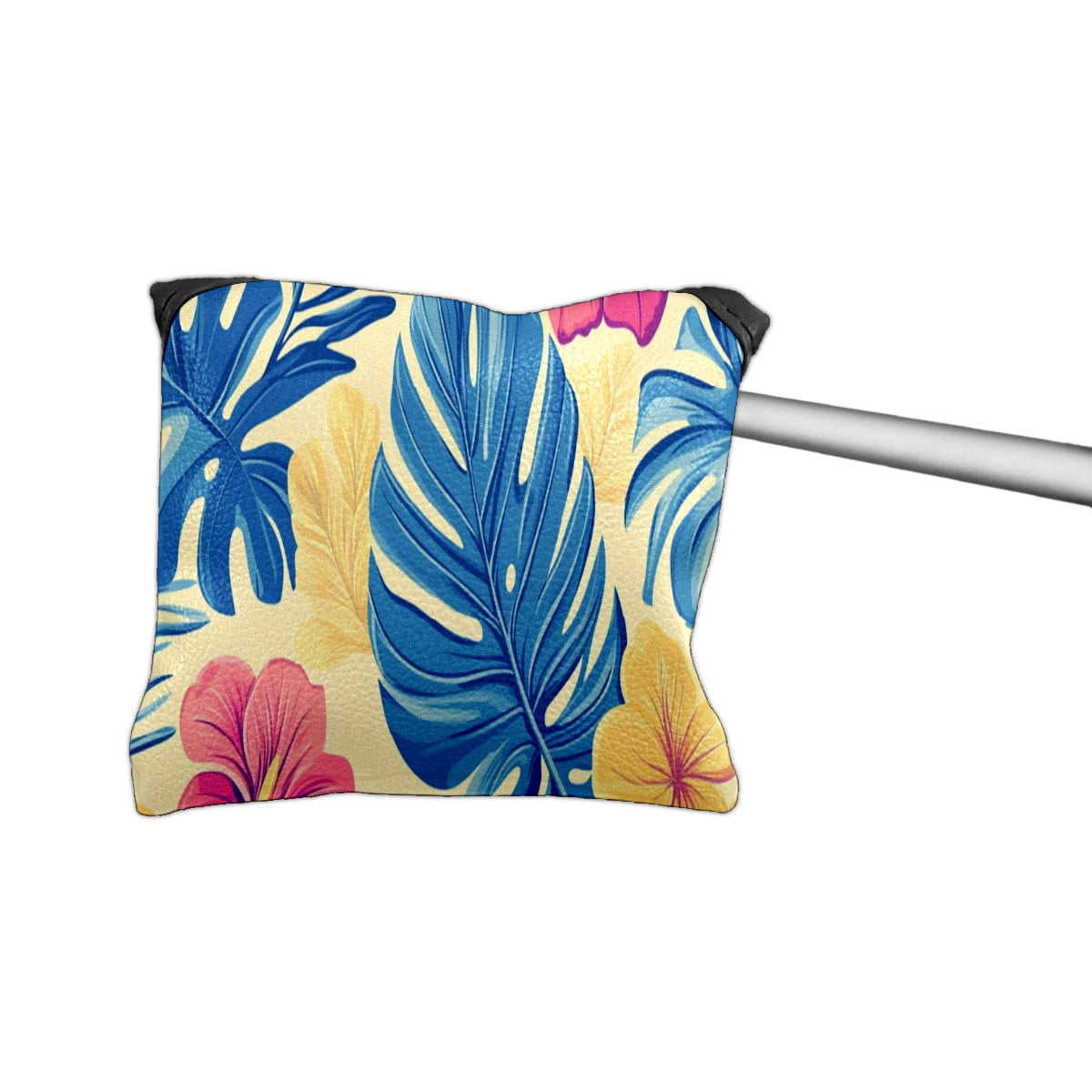 Golf Mallet Putter Cover Premium Leather Waterproof Golf Putter Head Cover with Magnetic Closure Tropical Leaves And Flowers