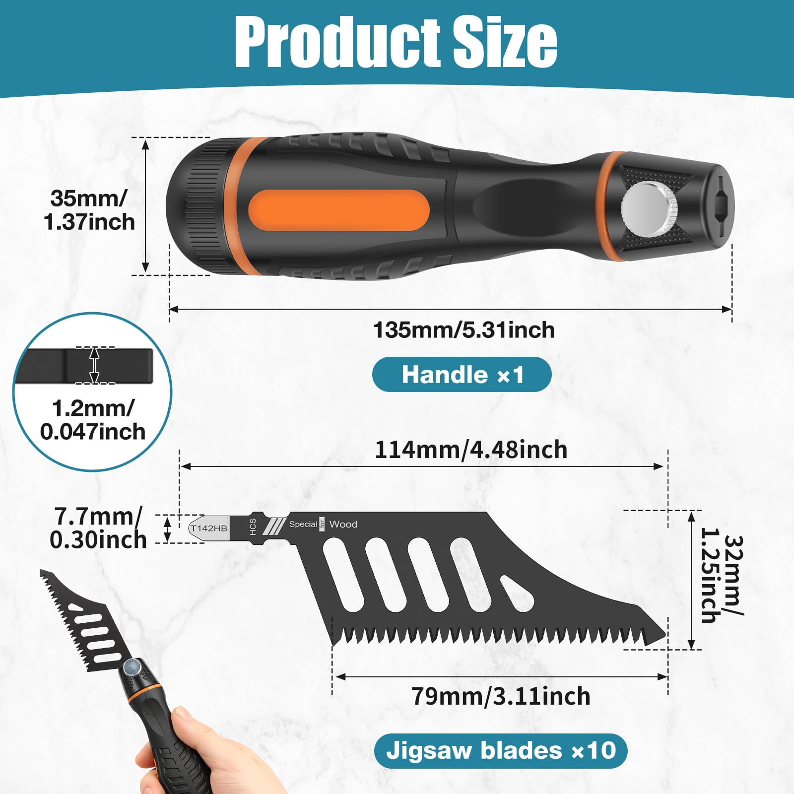 Jigsaw Blade with Handle Black High Carbon Steel Construction Special Shaped Design for Wood Plastic Cutting 10 Pack