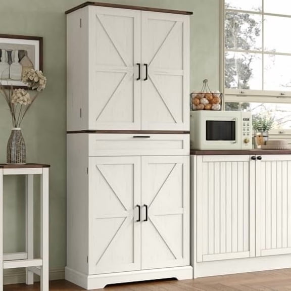 72'' Kitchen Storage Pantry Cabinet, Tall Storage Cabinet with 8 Door Shelves, 2 Cabinets and 1 Drawer, Freestanding Cupboard for Kitchen, Dining Room, Bathroom, Laundry