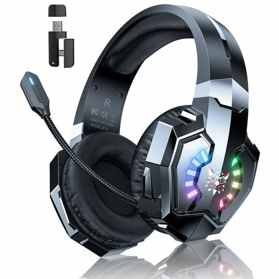 Wireless Gaming Headsets for PS5/PS4/PC/Switch,Gaming Headphones Bluetooth 5.3 Wireless with Detachable Noise-Canceling Mic,Stereo Sound,3.5mm Wired Mode for Xbox Controller