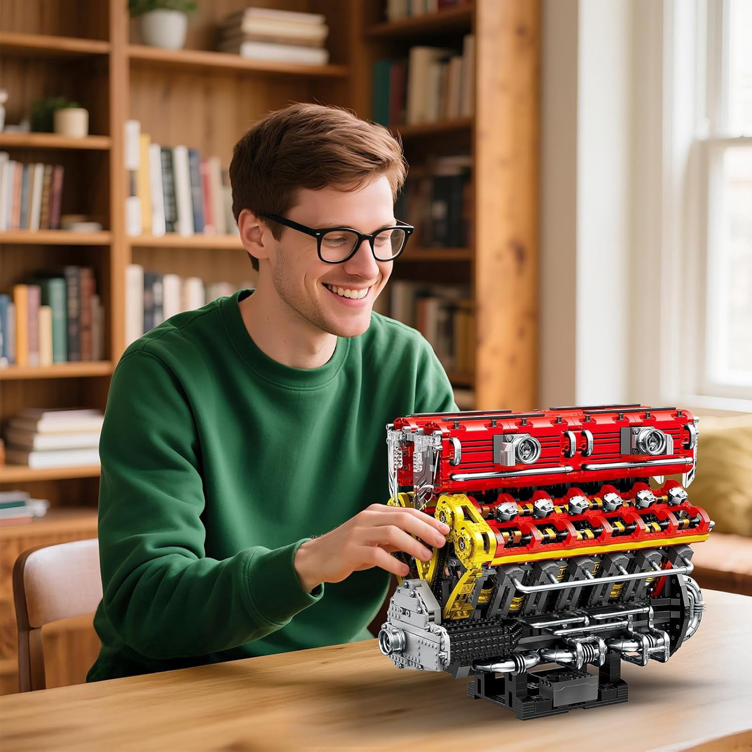 Technic V12  Engine Building Block Sets for Adults 33017 Sports Car Engine Model Kit Technic Electric Engine Model Kit with Motor and Battery Construction Toys