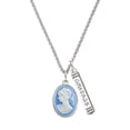 thumbnail image 1 of Delight Jewelry Silvertone Small Blue Oval Cameo Silvertone Courage Strength Wisdom Honesty Bar Charm Necklace, 23", 1 of 4