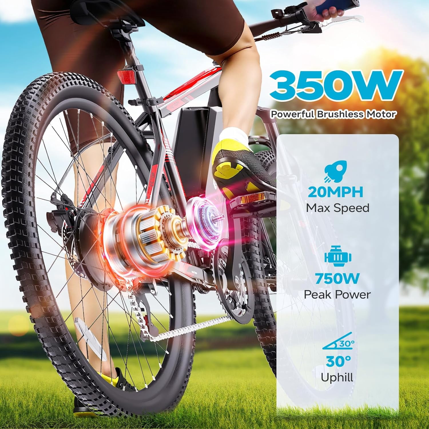 QNUT Victor 3.0 Electric Bicycle for Adults-350W,26 inch,21-Speed,Up to 40 mile Range,3 Modes, Smart LCD, Dual Disc Brakes, UL 2849 Certified Black-Red