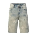thumbnail image 2 of Simua Men's Washed Distressed Star Print Denim Shorts | Straight Leg Button Zipper Linen Polyester Blend Casual Summer Outdoor Shorts, 2 of 9