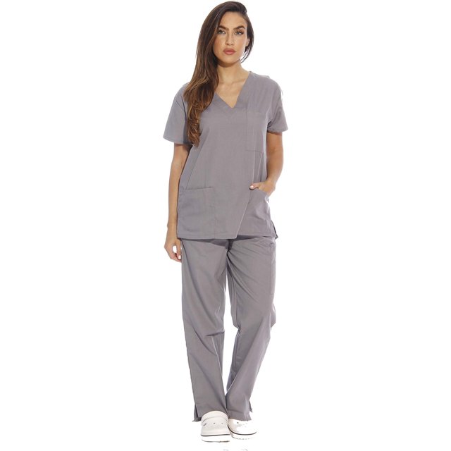 Ensembles de Sarraus pour Femmes à Six Poches Sarraus Médicaux (Col en V avec Pantalon Cargo)