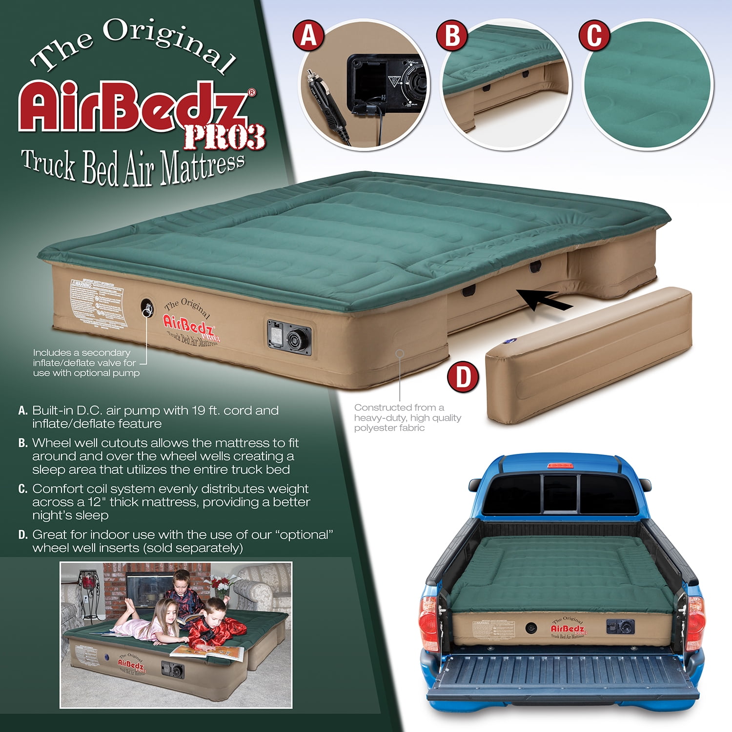 Pittman Outdoors AirBedz Pro3 PPI 302 Truck Bed Air Mattress for 6'-6.5' Full