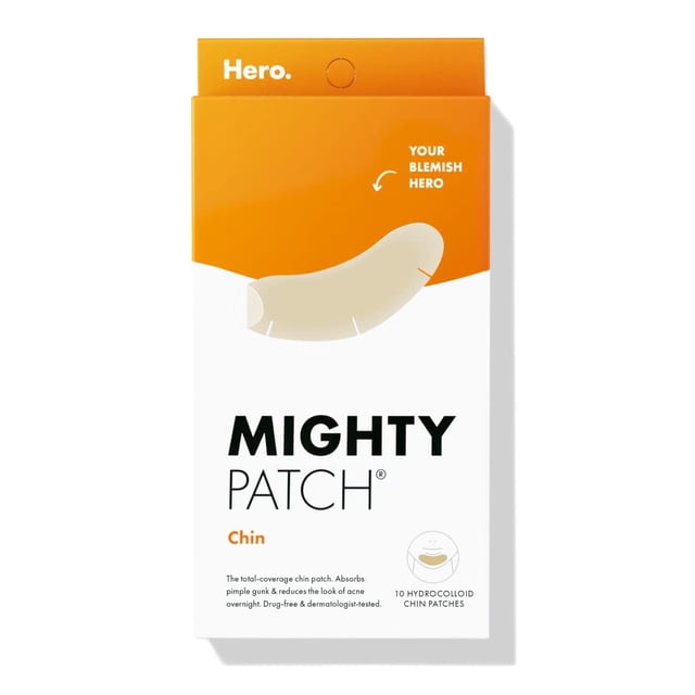 Parche para barbilla Mighty Patch de Hero Cosmetics - Parche hidrocoloide contorneado XL para barbilla para imperfecciones y espinillas No irritante Apto para veganos No probado en animales (10 unidad