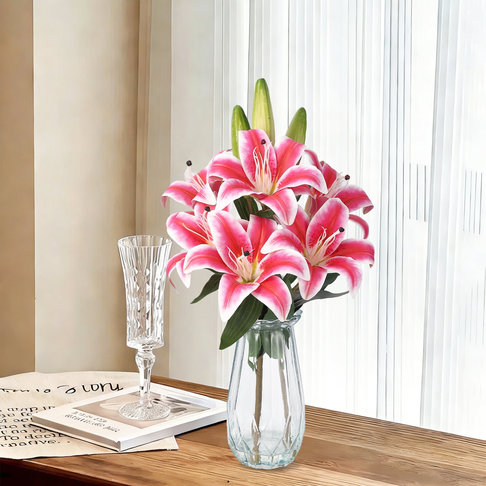 6 Pcs Artificial Tiger Lily Real Touch Easter Lily Fake Spring Flowers with Vase, for Indoor Outdoor Home Decor, Wedding Centerpieces, Cemetery Memorial Flowers