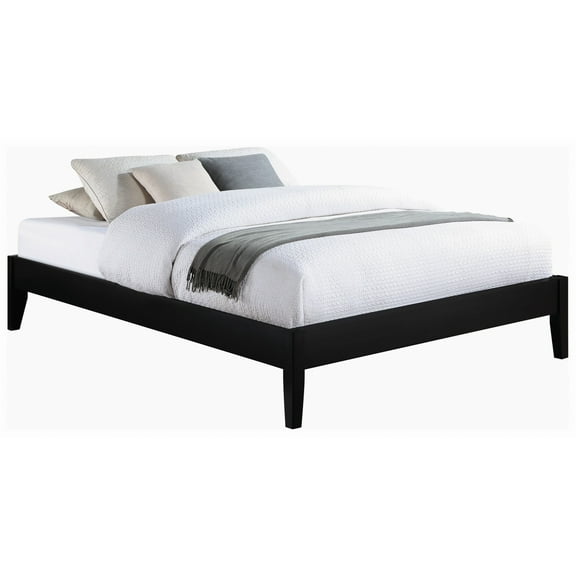 Cavi Queen Platform Bed Frame Low Profile Tapered Legs Black Wood