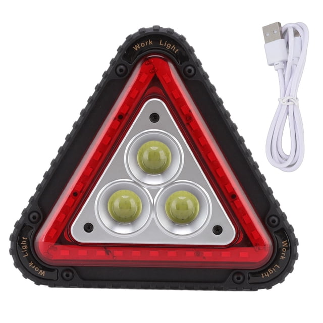 Luz de trabajo COB triangular multifuncional, luz roja de advertencia, carga USB, luz de reparación de automóviles para emergencias.