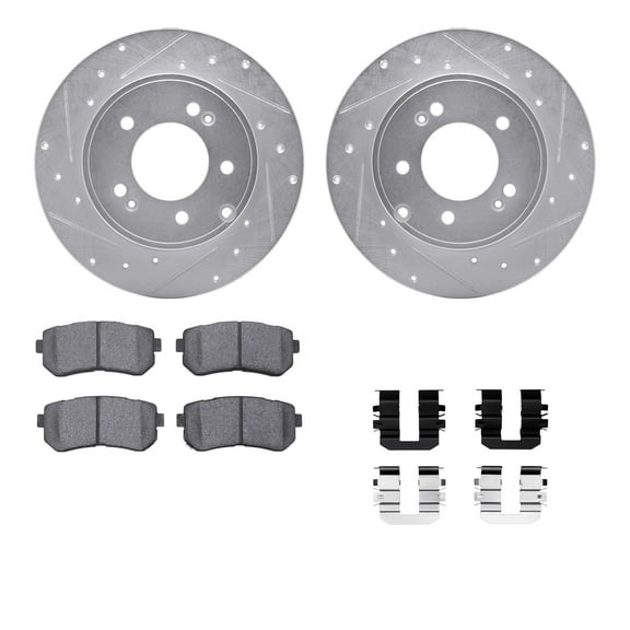 Dynamic Friction Company Rear Brake Rotors-Drilled and Slotted-Silver with 5000 Advanced Brake Pads includes Hardware 7512-03037
