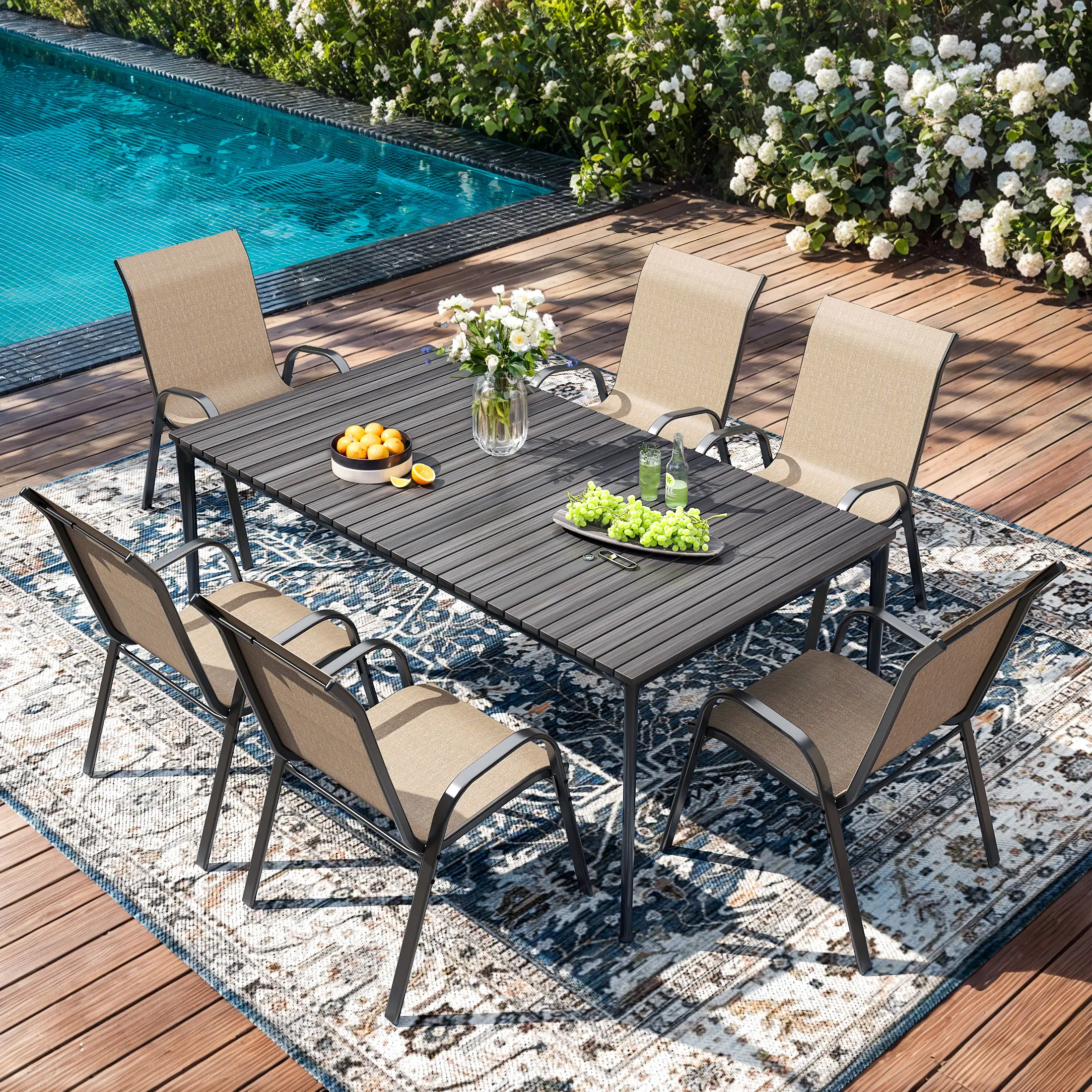UDPATIO Patio Chairs Set of 4, Outdoor Dining Chairs High Back with All Weather Breathable Textilene, Metal Frame for Lawn Garden Backyard Deck, Brown