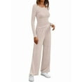 thumbnail image 2 of Women'S 2 Piece Matching Lounge Sets Fall Fashion Outfits Henley Neck Sweater Top Wide Leg Pants Sweat Suits Apricot M, 2 of 8
