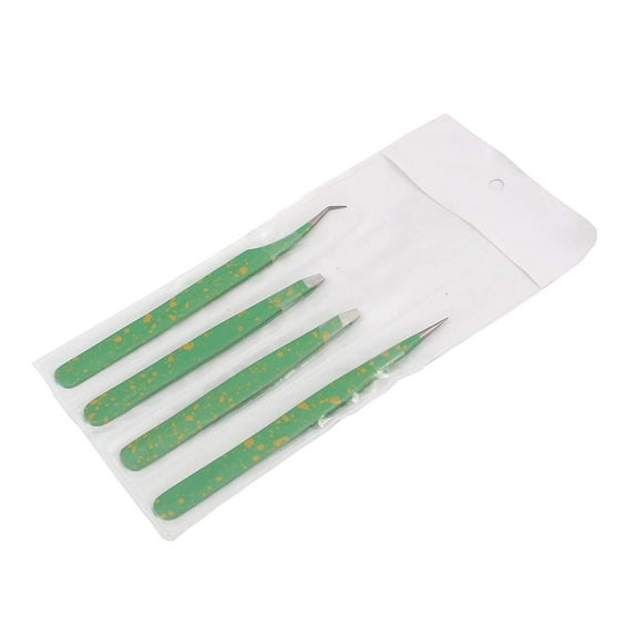 OdontoMed2011® Tweezer Pack- 4 Tweezers Set- Ingrown Hair Remover Treatment. Eyebrow Shaper. With Protective Case, Slanted And Pointed Eyebrow Tweezer Set (Green & Yellow)