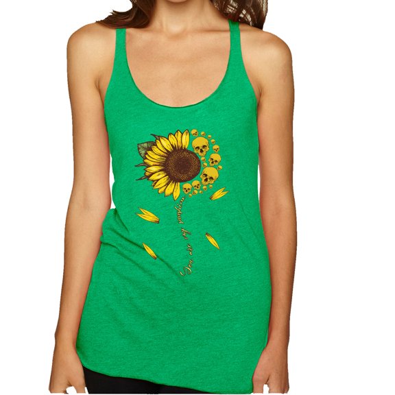 Wild Bobby, You Are My Sunshine Skull And Sunflower Inspirational/Christian Tri-Blend Racerback Tank Top, Envy, Small