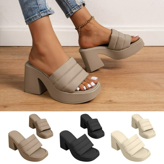 Jacenvly 2024 New Women's Fish Mouth Thick Heel High Heel Slippers Fashion Slippers Beige Sandals for Women