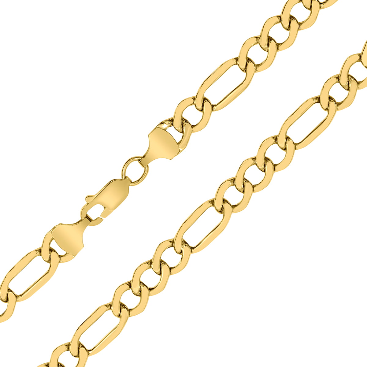 Paradise Jewelers 10K Yellow Gold 2.0mm Figaro Diamond Cut Pave Necklace Link Lobster Clasp 16-24 Inches