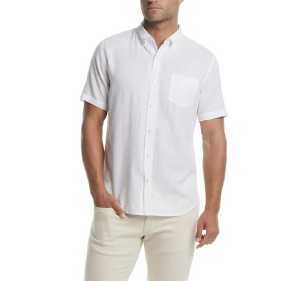 Weatherproof Vintage Men's Short Sleeve Linen Cotton Blend Woven Button Down Shirt (US, Alpha, X-Large, Regular, Regular, White)