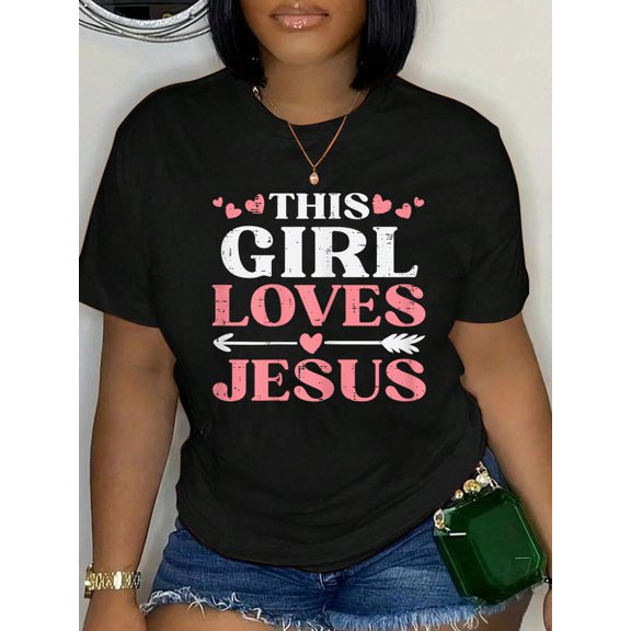 Cotton This Girl Loves Jesus Christ God Faith Christian Women T-Shirt Women's Graphic Tee Casual Tops