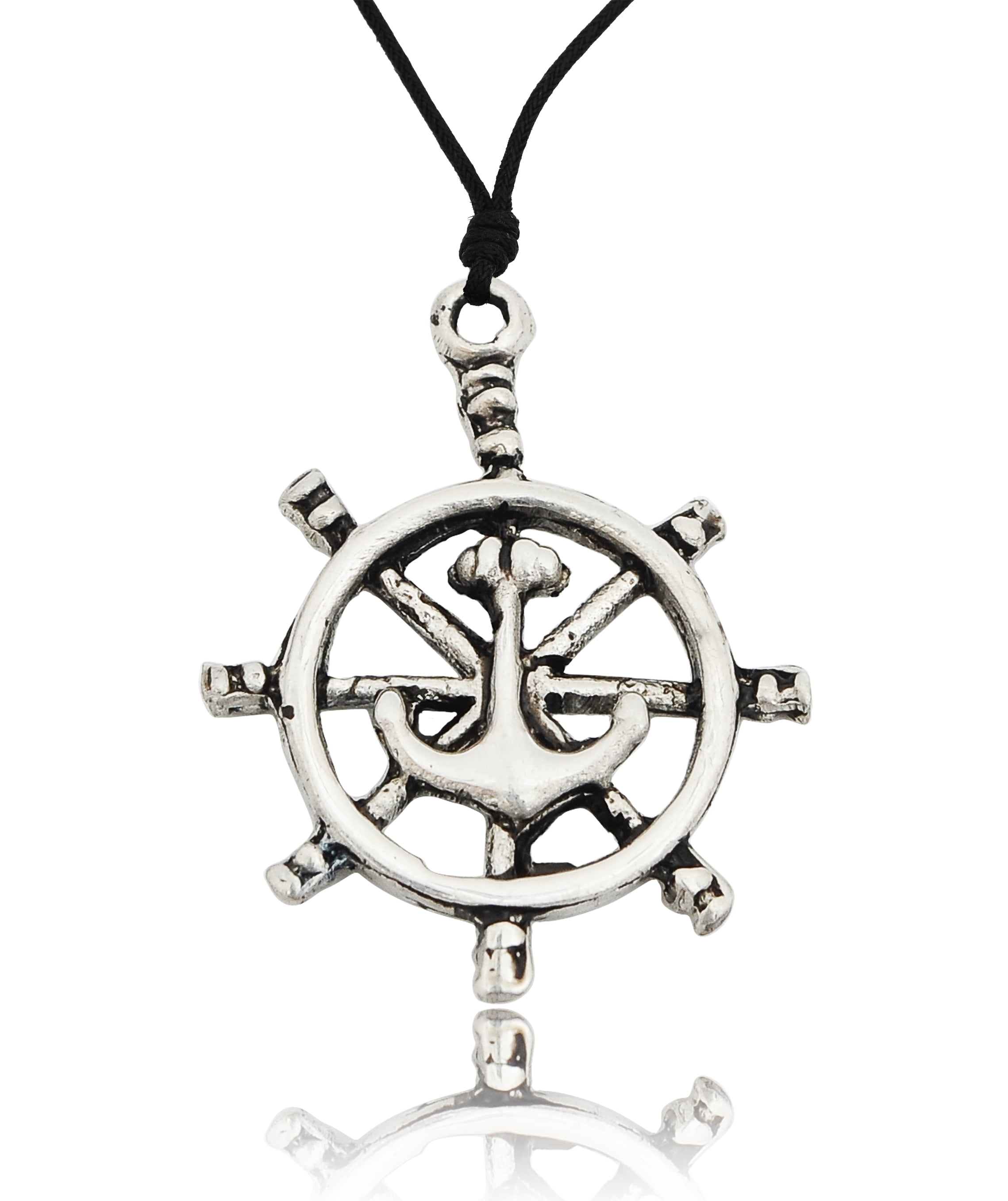 Ship Anchor Boat Wheel Pewter Silver Charm Necklace Pendant Jewelry