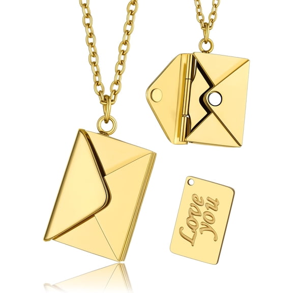 KeyStyle Envelope Locket Necklace for Women 14K Gold Plated Necklace with Love You Letter Personalized Jewelry Anniversary Gifts