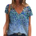 thumbnail image 2 of Camisa floral de manga corta para mujer Camiseta floral suelta con cuello en V suave de moda informal para verano Azul M, 2 of 5