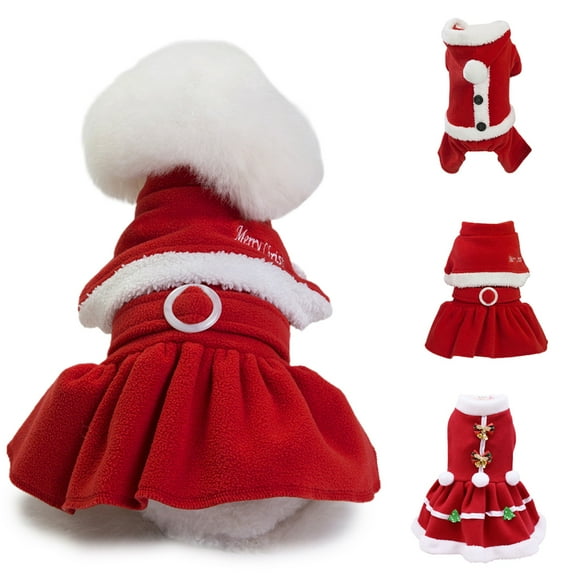 shenmeida Pet Dog Cat Pet Xmas Holiday Christmas Mrs Claus and Santa Claus Winter Dress Photograph Prop Fleece Christmas Festival Pet Skirt