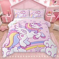 Homewish Kids Children Kawaii Unicorn Bedding Comforter Set 2pcs,Cartoon Animal Twin Comforter Sets Microfiber,Cute Rainbow Breathable Bedding Set,Super Cozy Room Decor,Reversible