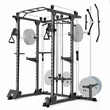 Power Rack with Cable Crossover System, 1000LBS Power Cage Squat Rack for Home Gym, Weight Lifting and Bench Press Training