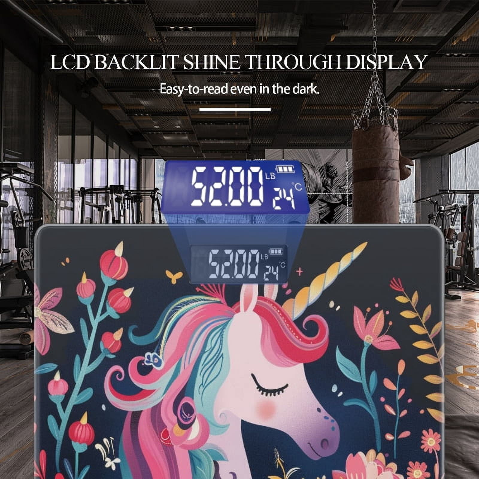 Bathroom Scale, Highly Accurate Digital Body Scale,Precisely Measures Weight up to 400 lbs-Adorable Unicorn Surrounded By Flowers