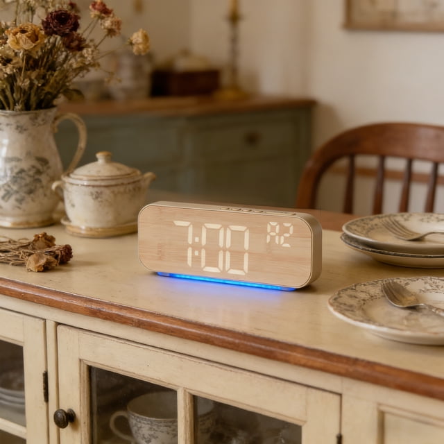 Digital Clock with Date, Temperature, LED Display, Brightness Control, Battery & Electric Power for Bedroom or Office
