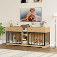 thumbnail image 2 of Double Dog Crate Furniture for 2 Dogs, 82” Heavy Duty Wooden Kennel & TV Stand with 4 Drawers & Shelves, Large Indoor Pet House and Storage Cabinet, Natural, 2 of 7