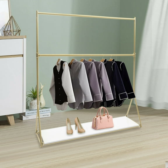 CNCEST Gold Clothes Rack 2 Tiers Clothes Hanger Scarf Shoes Organizer Retro Home Decor