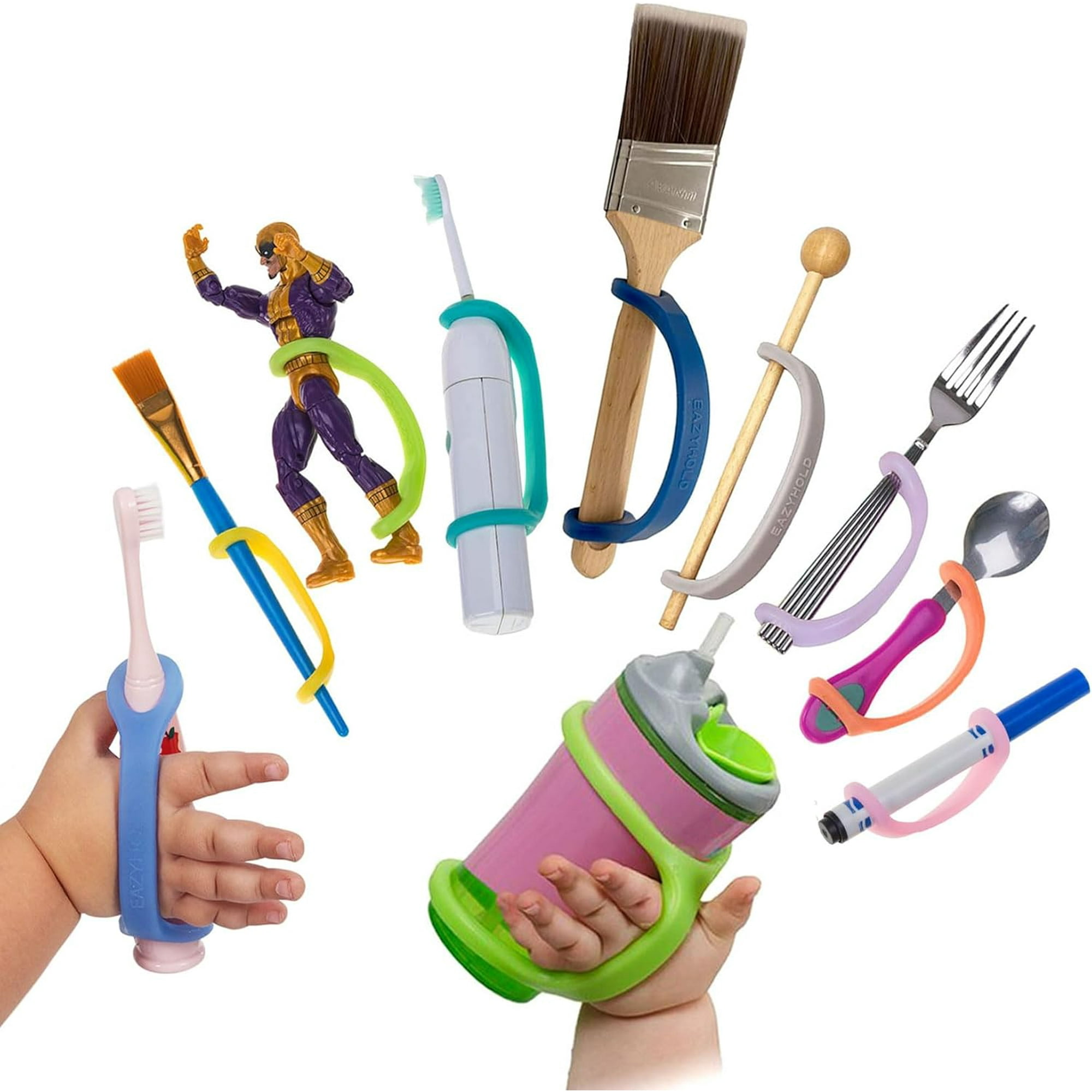 Assistive Cuff for Weak Grip, Daily Living Aid, Silicone Adaptive Handle, Limited Hand Mobility (10 pack)