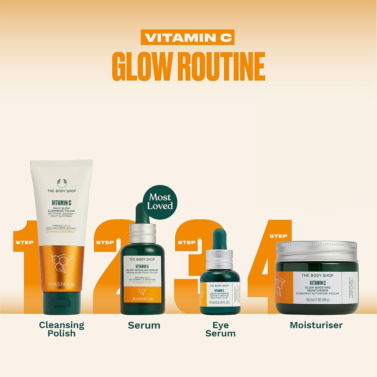 The Body Shop Vitamin C Face Cleanser & Daily Exfoliating Polish | Brightening Facial Wash for All Skin Types, 100ML