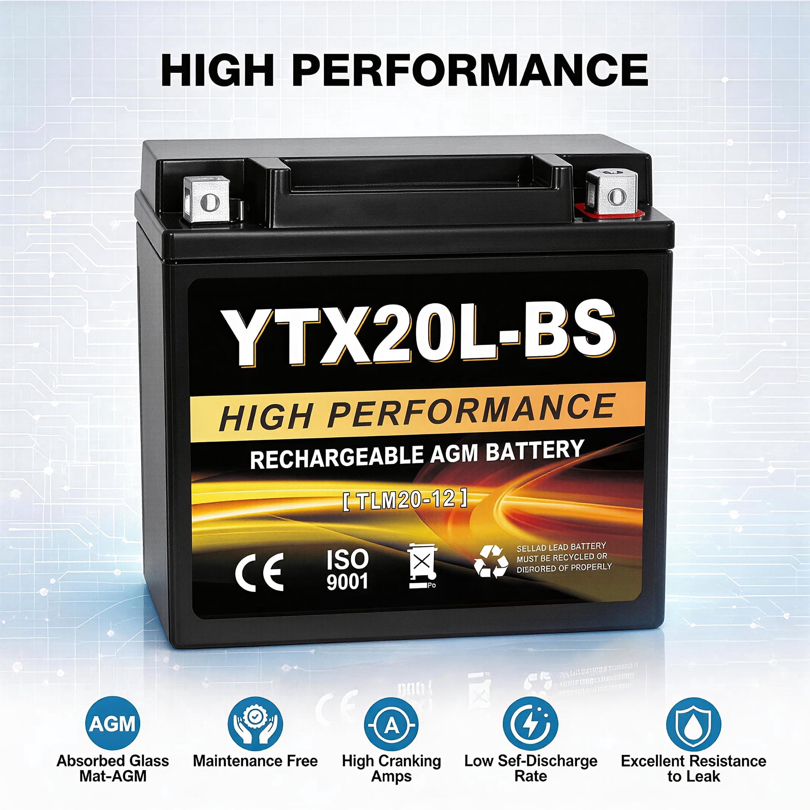ANLIBATT YTX20L-BS AGM PowerSport Battery 12 Volts, 310 CCA Maintenance Free Sealed Motorcycle ATV and Scooter Battery Replacement